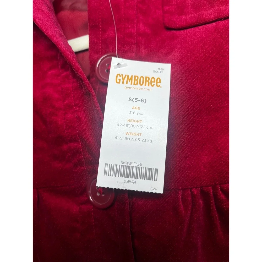 Gymboree Girls Burgundy Red Velvet Hooded Jacket Floral Bow Size S 5-6